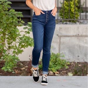 Vervet Buckle Button Fly Dark Blue Stretch High Rise Denim Skinny Jeans Size 32